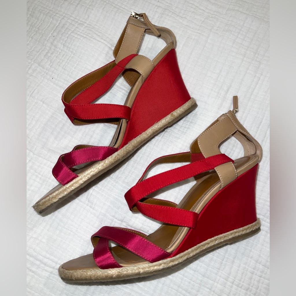 Fendi Pink & Red Wedge Sandals Heels Size 39